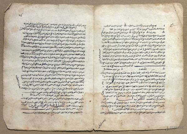Antica e rara doppia pagina manoscritta, vergata a inchiostro di galla nero su carta, Persia, fine XVIII sec
