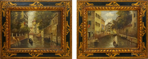 Coppia di scorci di Venezia, olio su tavola, cm 28x39, firmati, entro cornici.