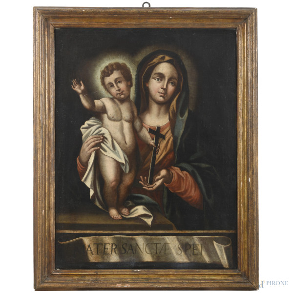 Madonna con bambino, XVII-XVIII secolo, olio su tela, cm 98,5x75,5, entro cornice