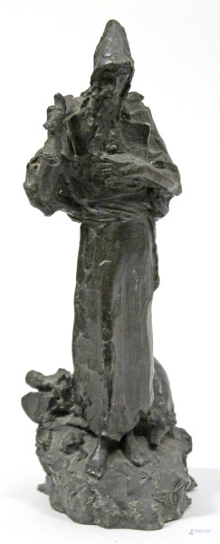 Ernesto Biondi - Frate, scultura in bronzo, H 28 cm.