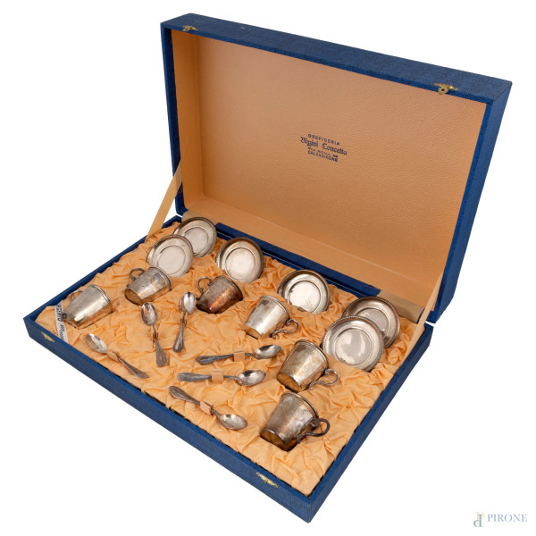 Servizio da caffè in argento 800/000, misura massima cm 7, peso complessivo gr 190