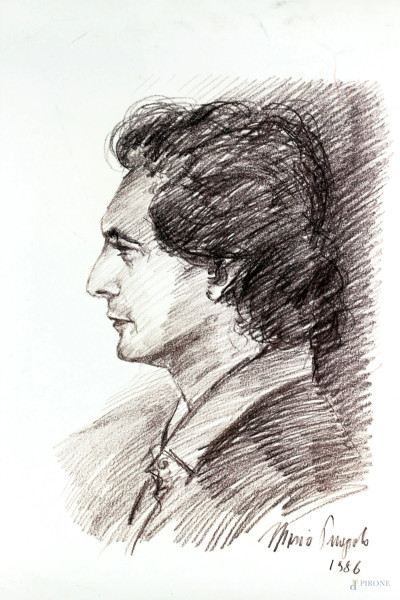 Mario Puopolo - Ritratto, matita rossa su carta, cm. 70x50, firmato e datato 1986.