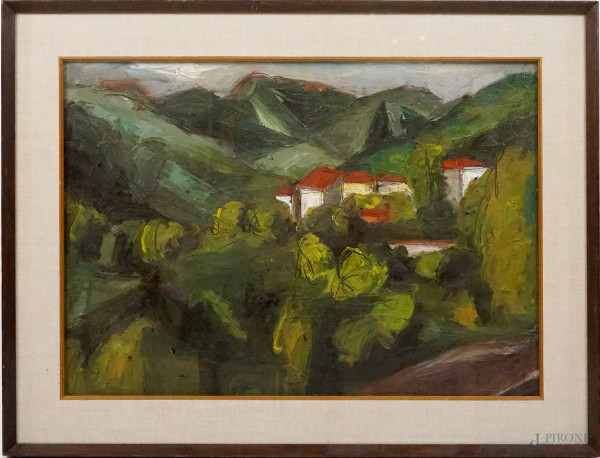 Campiglia Cervo, olio su tela, cm 50x70, firmato Minelli, entro cornice