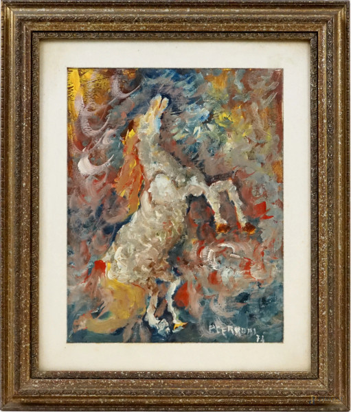 Cavallo, olio su tela, cm 50x40, firmato P. Cerroni, entro cornice.