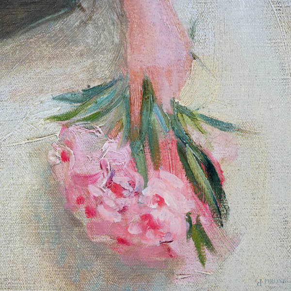 Il riposo nel parco, olio su tela, cm 48,5x69, XX secolo