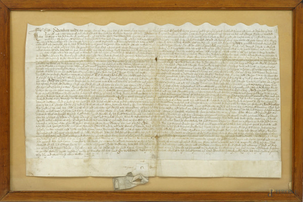 Documento del 1629, cm 43x69,5, entro cornice