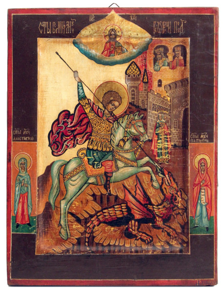 San Giorgio, icona a tempera su tavola cm 30x23, Russia XIX sec.