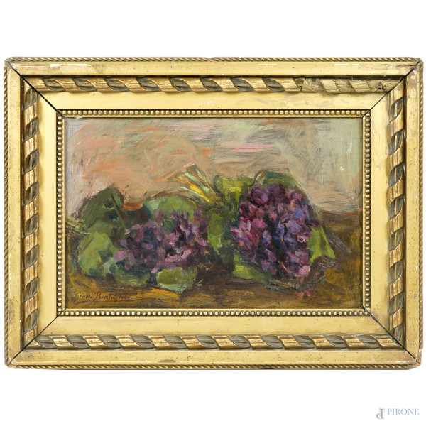 Natura morta di fiori, olio su tavola, firmato, cm 24x35, entro cornice