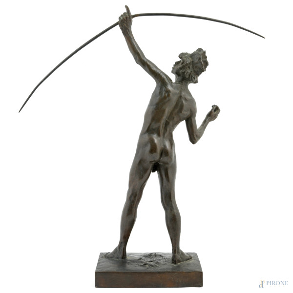 Ettore Ximenes (1855-1926), Arciere, scultura in bronzo, altezza cm 50, firmato al retro e iscrit...