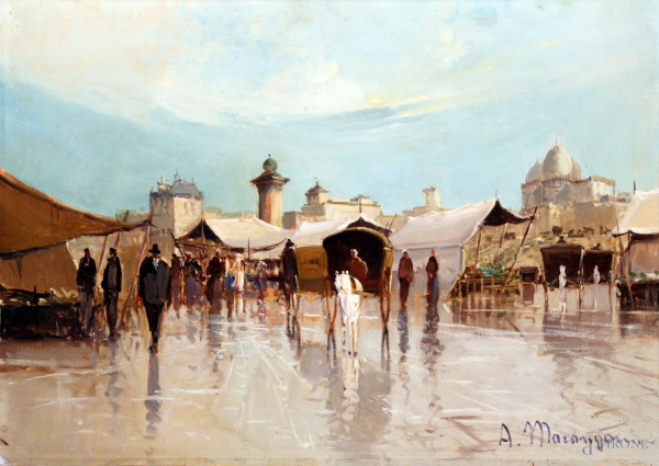 Scorcio di Parigi, olio su tela, cm 50x70, firmato A. Marangoni.