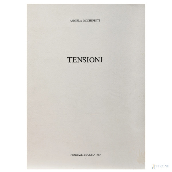 Angela Occhipinti (1938), Cartella con acquaforte/acquatinta "Tensioni", P.A., cm 34,5x25, firmata e datata "1993"