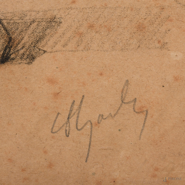 Uomo seduto, inizi del XX secolo, grafite su carta, cm 30x18,5 entro cornice, (difetti)