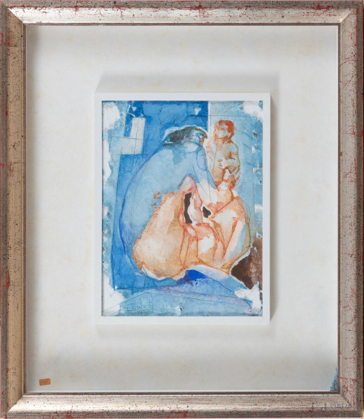 Giorgio Michetti (1912-2019) Cariatide, affresco, cm 28x21, firmato e datato "1977" in basso a sinistra, entro cornice, (segni di usura, lacerazioni, sollevamenti e cadute di colore, difetti)
