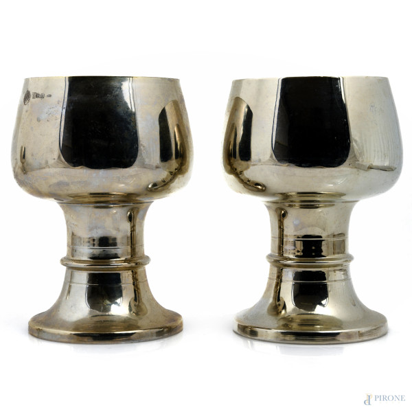 Lotto di 15 calici in argento Brandimarte con interno vermeil, peso complessivo gr 2400, cm 12x7,...