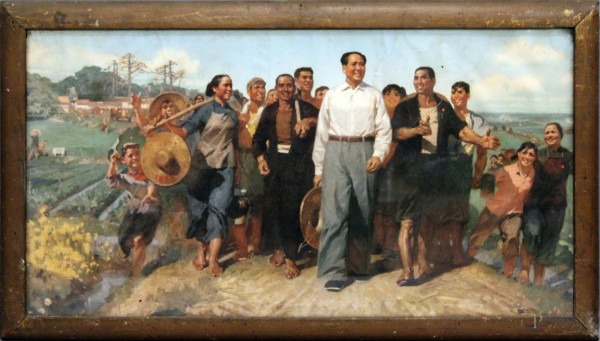  La marcia di Mao Tse Tung, vecchia stampa, 30x55 cm, entro cornice