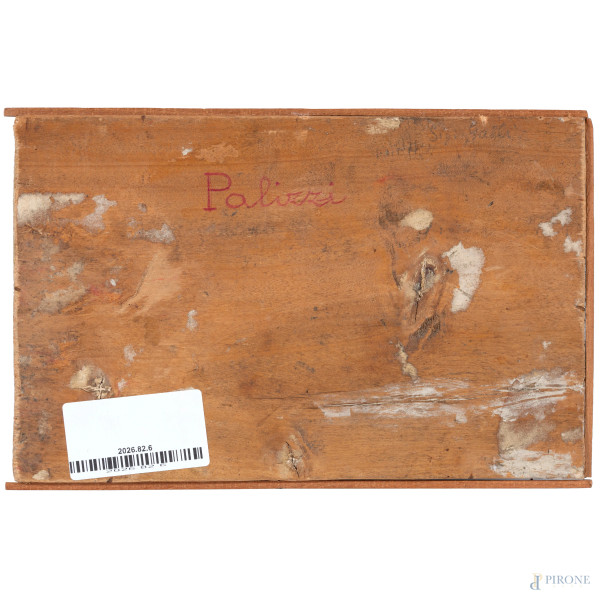 Caprette, XIX-XX secolo, olio su tavoletta, cm 15x23,5, firmato in basso a destra