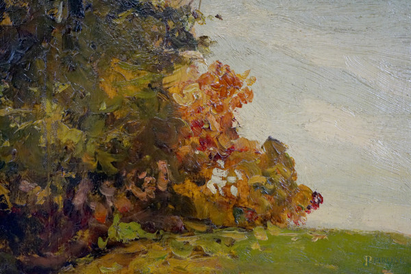 Autunno, olio su tavola, cm 37x24,5, datato, entro cornice