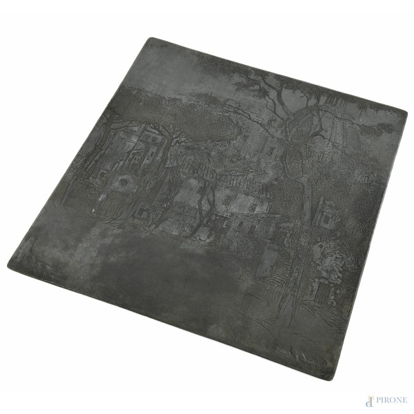 Dante Ricci - Scorcio di Roma, lastra calcografica, cm 32,5x32, firmata in basso a destra, (segni di usura).