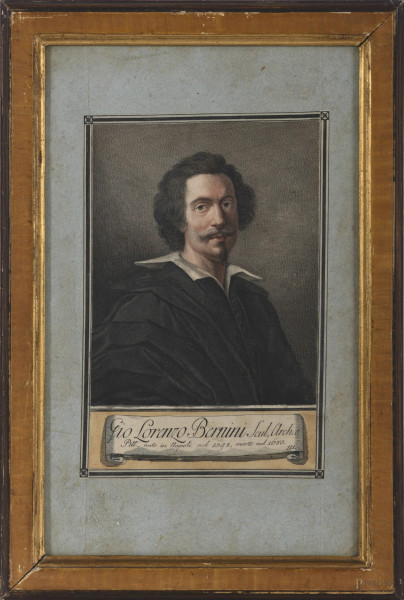 Lotto di 8 stampe con ritratti di artisti, XIX secolo, carta applicata su carta, cm totali 39x24,...