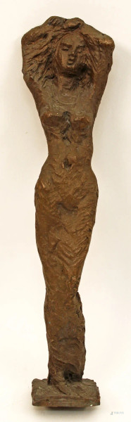 Nudo di donna con velo bagnato, scultura in bronzo, firmata, H 38 cm.