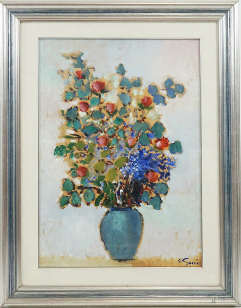Giuseppe Succi - Vaso con fiori, olio su compensato, 70,5x50,5, entro cornice