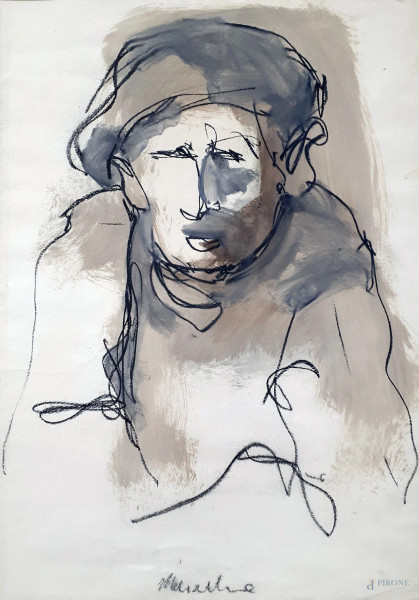 Artista espressionista del Novecento, Figura, anni 50, carboncino su carta, cm 56x40, firmato.