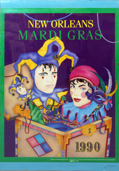 Locandina del Carnevale New Orleans Mardi Gras, 1990, cm. 90x60.