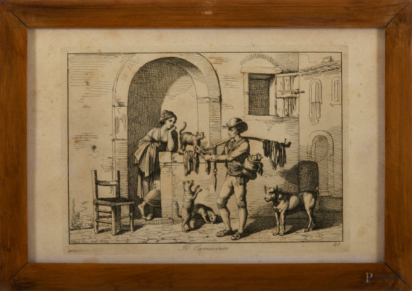 Lotto di 24 incisioni di Bartolomeo Pinelli, cm 23x36 entro cornice, (difetti, gore e tracce di u...