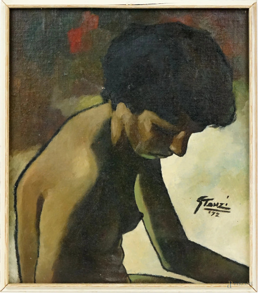Giovinetta, olio su cartone telato, cm 34x30, firmato Tanzi