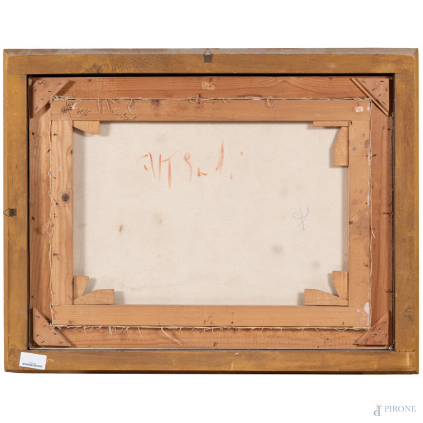 Ugo Attardi (1923-2006), Tevere, XX secolo, olio su tela, cm 50x70, entro cornice, firmato al fro...