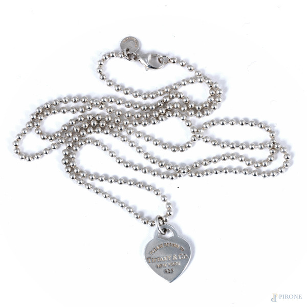 Collana Tiffany con ciondolo a cuore in argento 925, lunghezza cm 79