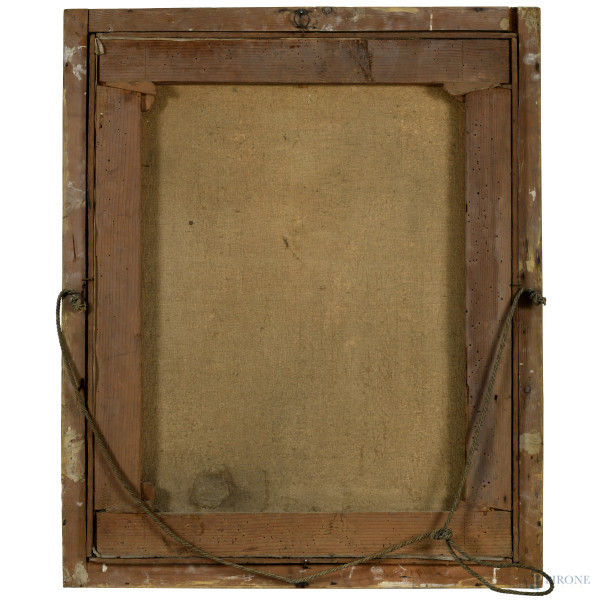 Ritratto di letterato, XIX secolo, olio su tela, cm 75x60,5 entro cornice, (difetti)