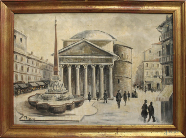 Pantheon, olio su tela firmato P. Pezzoli, cm 51 x 71.