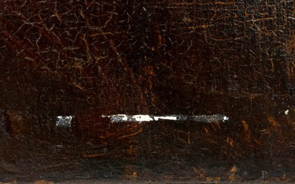 Pittore del XIX secolo, Ritratto di filosofo - Catone, olio su tavola, cm 11x23,5, (difetti)