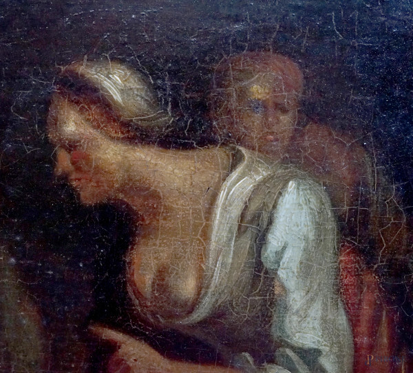 Scuola olandese del XIX secolo, La buona ventura, olio su tavola, cm 40,5x29,5, entro cornice