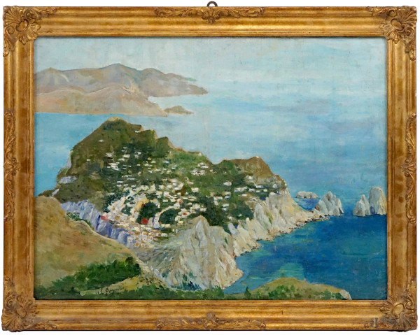 Veduta di Capri, olio su tela, cm 59x79, firmato, entro cornice.