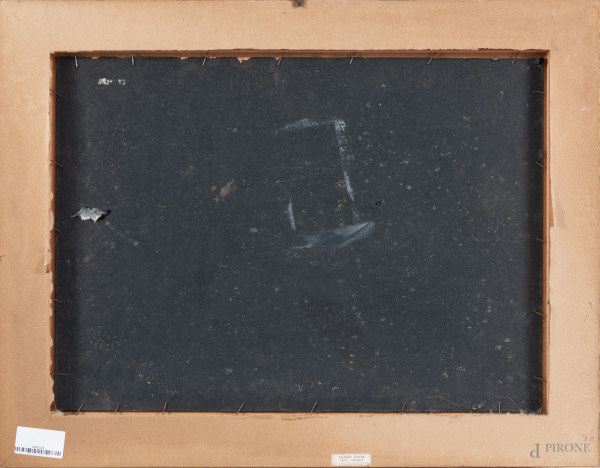 Mareggiata, XX secolo, olio su cartone, cm 41x57, firmato e datato in basso a destra, entro corni...