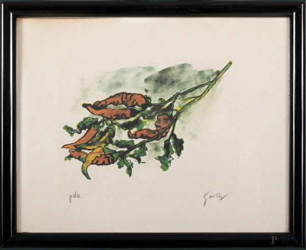 Lotto di 10 prove d'autore di Guttuso, cm 27x22, entro cornici