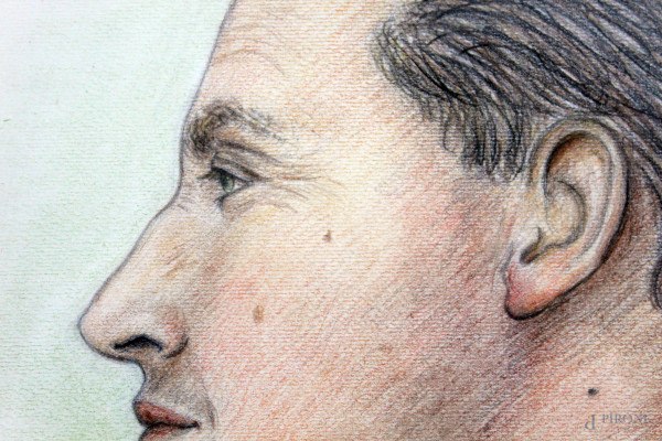 Profilo d'uomo, tecnica mista su carta, cm 33x23, firmato, entro cornice