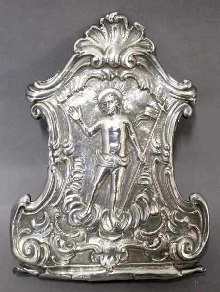 Cristo Redentore, placca in argento, h. 17 cm, XVIII sec.