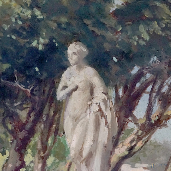 C. Luperini, Passeggiata galante, olio su tela, cm 50x70, firmato e datato, entro cornice