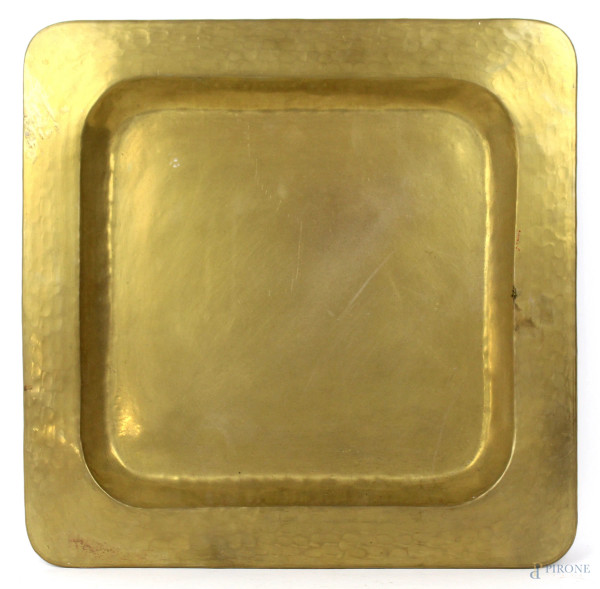Vassoio di linea quadrata in ottone, cm 37,5x38, XX secolo