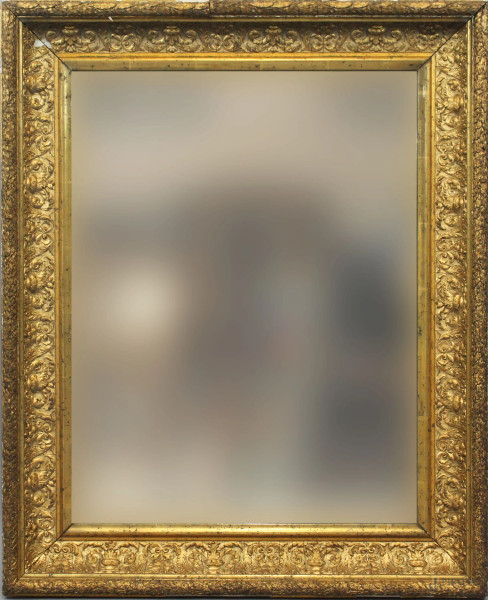 Specchiera rettangolare in legno dorato, ingombro cm 67x82, specchio cm 50x65, XX secolo