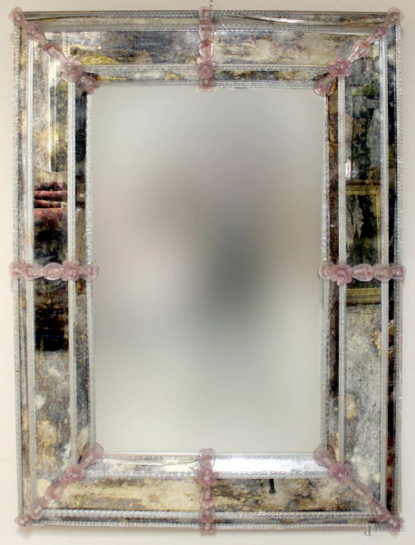 Specchiera di linea rettangolare in vetro di Murano, cm 140x100.
