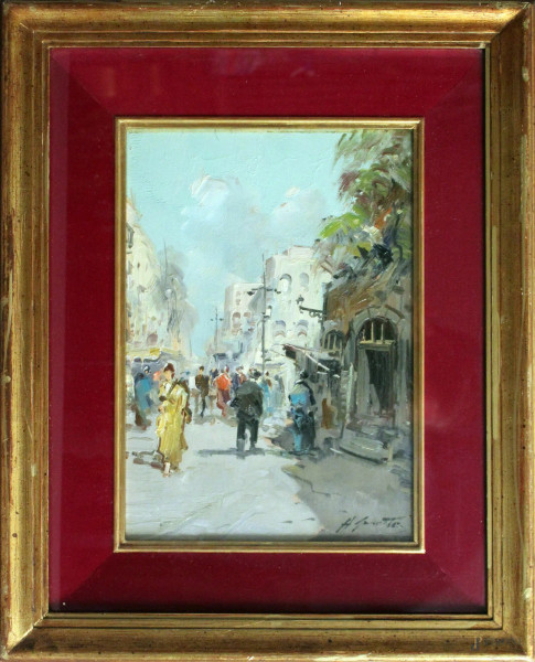 Antonio Gravina, Scorcio di strada, olio su tavola, cm 35 x 25, entro cornice.