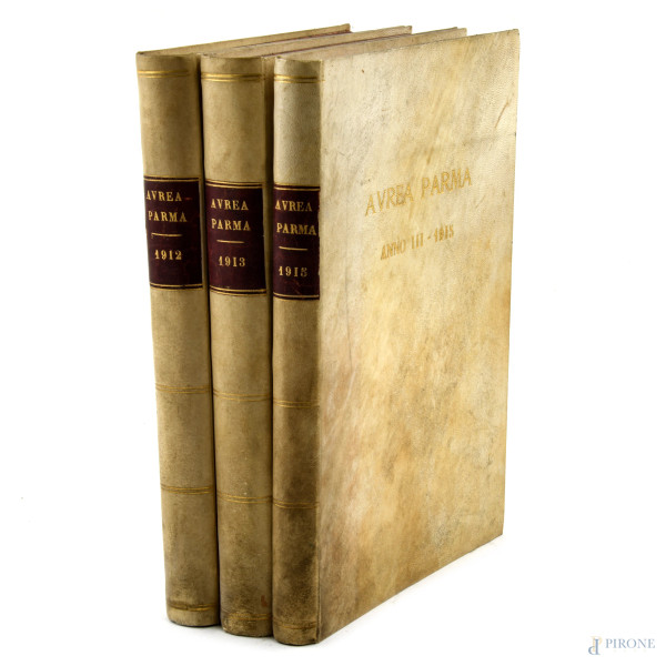 Aurea Parma, Rivista di Storia, Letteratura e Arte, anni I, II e III, (segni di usura, difetti, bruniture, segni di umidità, strappi)