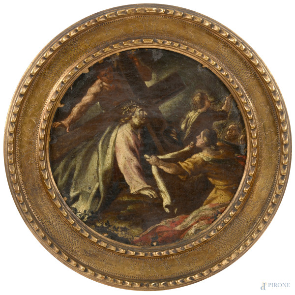 Lotto composto da sei olii su tela a serto circolare raffiguranti scene della vita di Cristo, XVI...