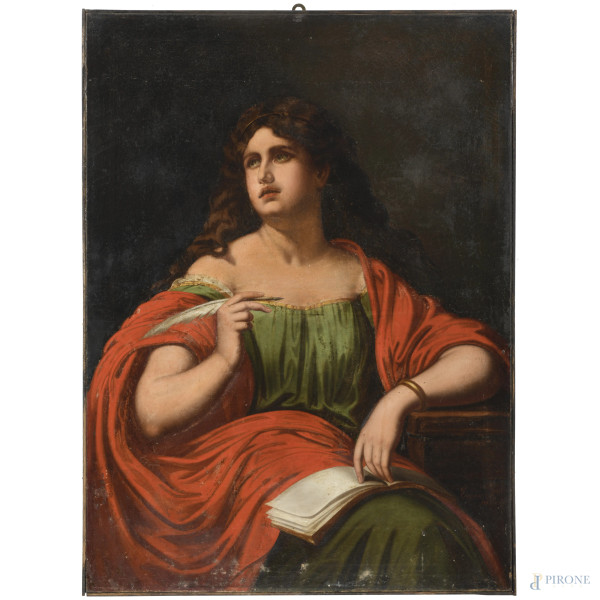Sibilla, XVIII-XIX secolo, olio su tela, cm 100x74, firmato in basso a destra, (piccole cadute di colore, abrasioni, craquelure, sollevamenti di colore)