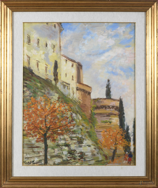 Michele Cascella - Colle Val d'Elsa, olio su tela, cm 77x61, firmato in basso a sinistra, entro cornice