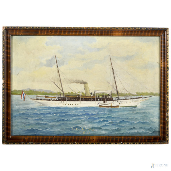 Carolus Primus, XX secolo, olio su tela, cm 41,5x60,5, firmato, dedicato e datato al retro, entro cornice